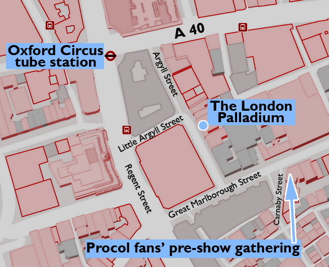 Procol Harum fans eat together the day of the 2020 London Palladium show